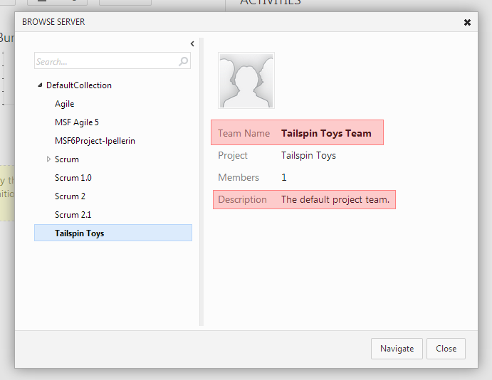 Teams - Browse Server Dialog